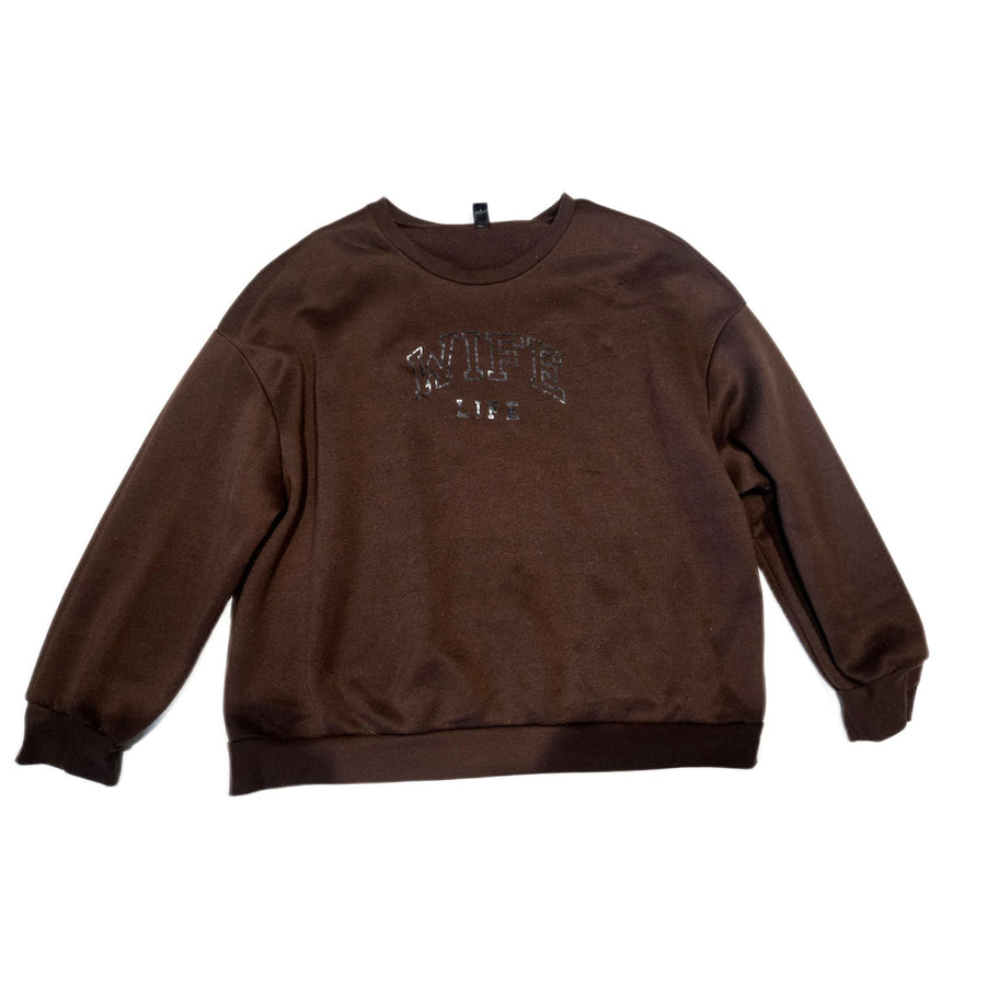 Shein Curve Wife Life Graphic Sweatshirt Brown 4XL